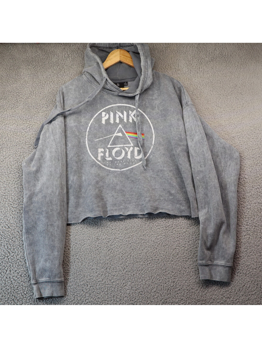 Pink Floyd Crop Hoodie Large Dark Side of Moon Acid Wash 76